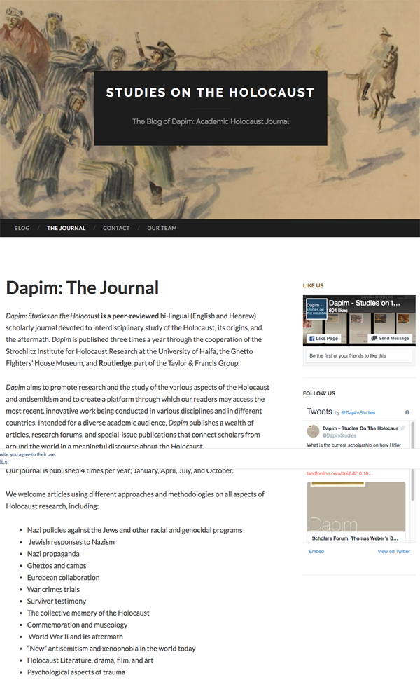 Studies on the Holocaust The Blog of Dapim Academic Holocaust Journal